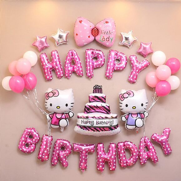 Hello Kitty Birthday Party Decor Set, 24pcs Banner and Foil Balloons Party Kit - Picture 1 of 6